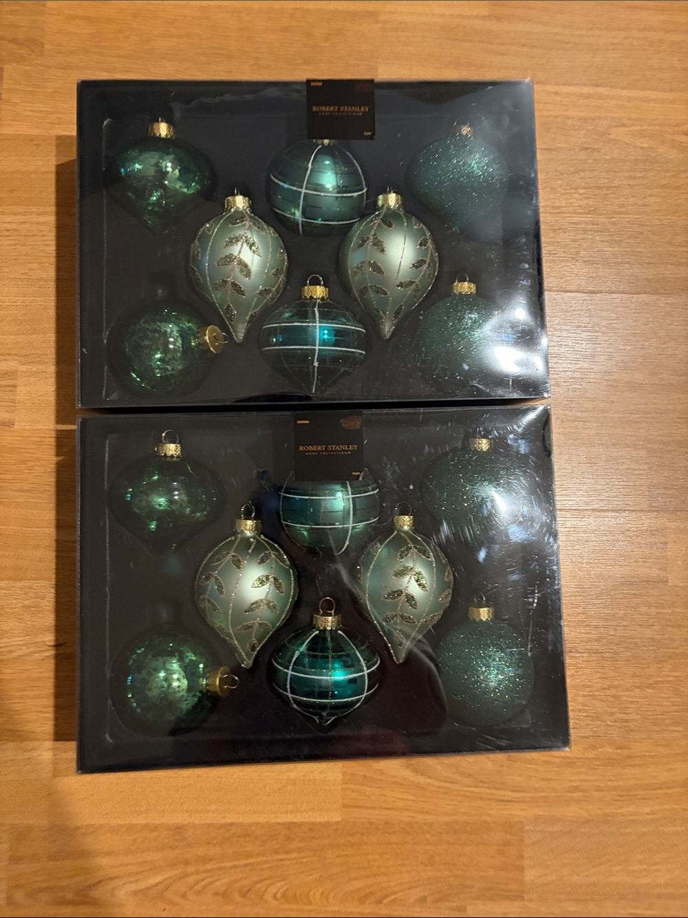 Green Glass Holiday Ornament Set - Pack of 8 (two sets)